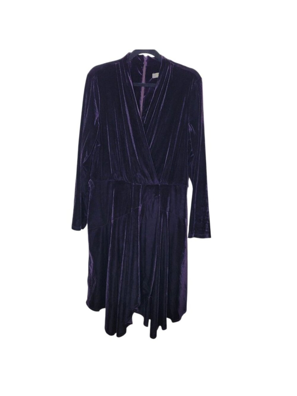 Melonie T Dark Purple Surplice Faux Velvet Wrap Dress 16W Whimsigoth Witchy